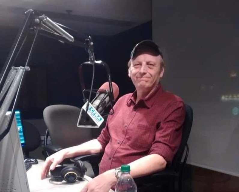 Nick on air with CFRA.  Photo courtesy of Danno Saunt.