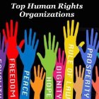 Human arms and hands with human rights slogans written on them: Freedom, Peace, Dignity, Rule of law, Prosperity